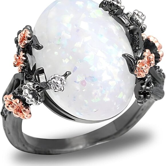 Jewelry - Simulated Fire Opal Ring for Women by Ginger Lyne | Elven Gothic Black Plated fo